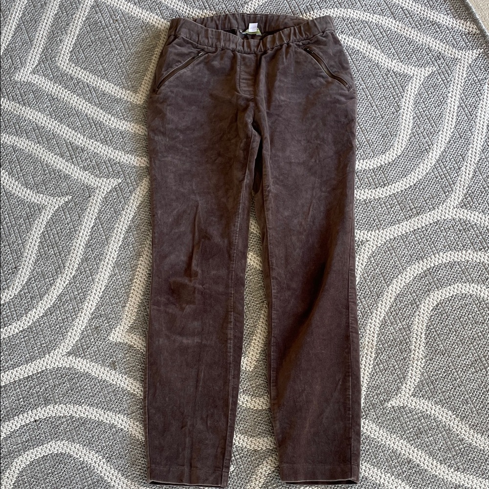 Garnet Hill velvet slim pants chocolate brown fits 28 M 6/8